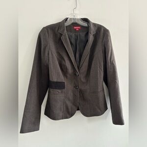 Merona Women's Blazer Brown Houndstooth Elbow Patches Small Classic Long Sleeve